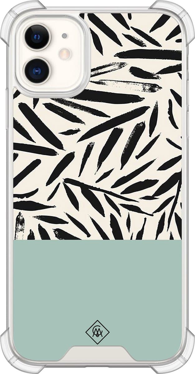 Casimoda® hoesje - Geschikt voor iPhone 11 - Abstract Mint Palms - Shockproof case - Extra sterk - Siliconen/TPU - Mint, Transparant