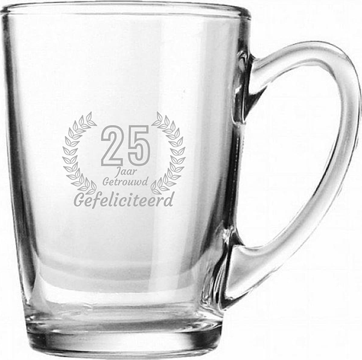 Gegraveerde Theeglas 32cl Gefeliciteerd 25 jaar getrouwd