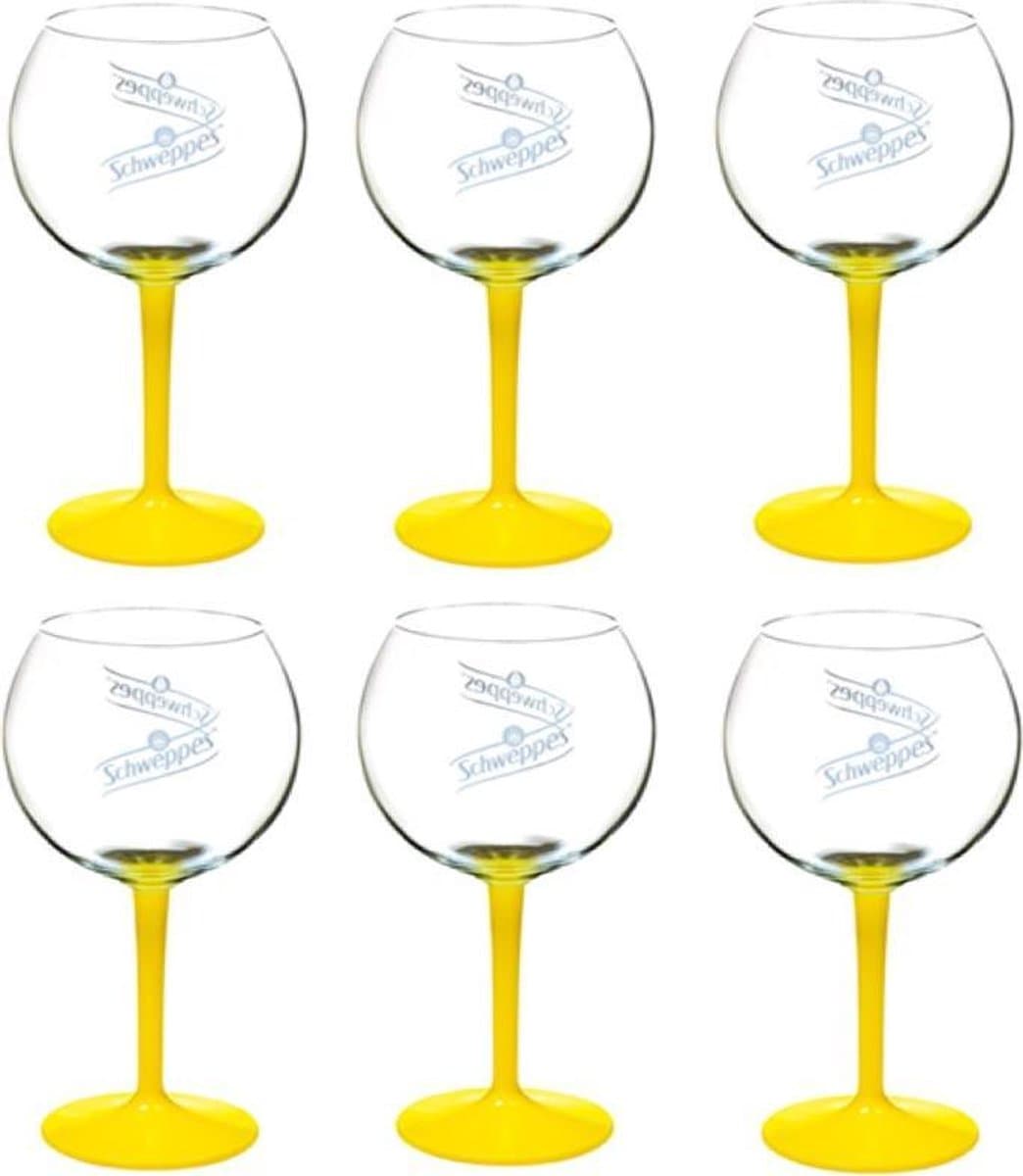 6 x Schweppes Gin Tonic ballonglas gele voet