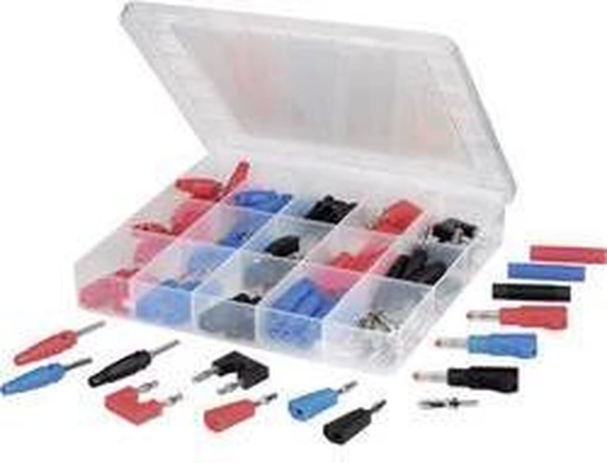 VOLTCRAFT SUBP84-03 Laboratoriumstekker Stift-Ø: 4 mm Zwart, Rood, Blauw, Zilver 84 stuk(s)