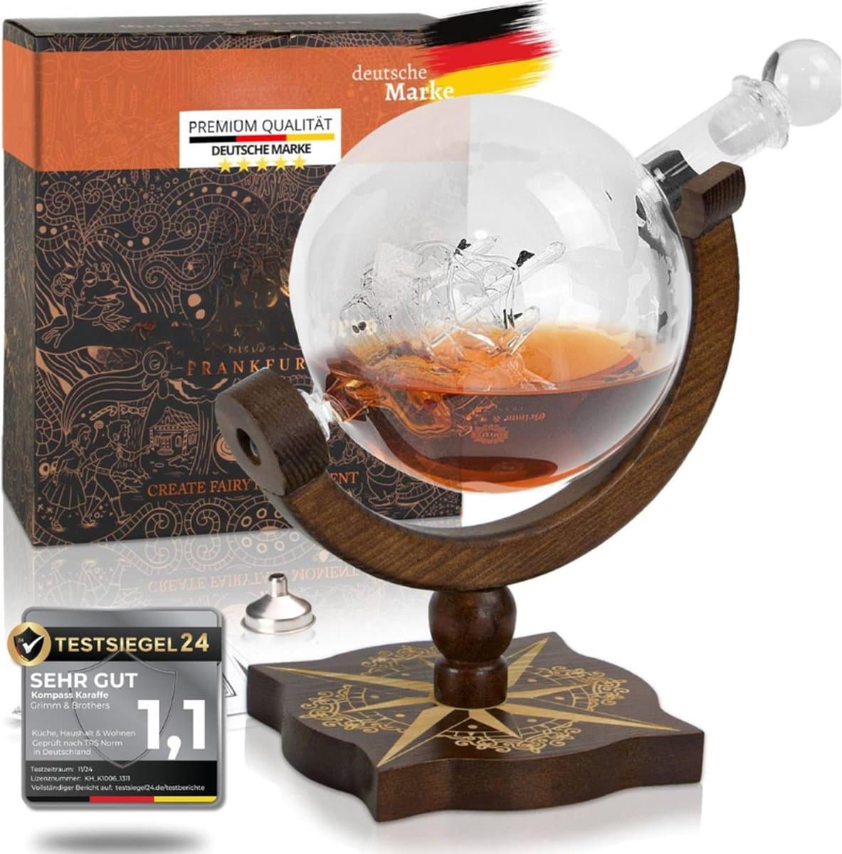 Kompas Karaf Echt Hout Whisky Karaf 850ml Met Wenskaart Whisky Accessoires Mannen Geschenken Whisky Karaf Wereldbol Cadeauset Alcohol Whisky Karaf