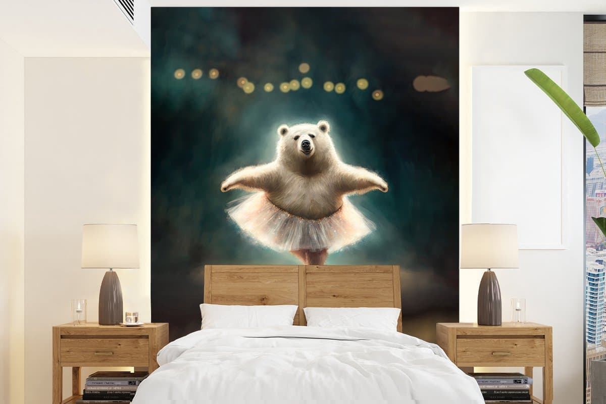 Behang - Fotobehang IJsbeer - Rok - Ballet - Portret - Dieren - Kids - Breedte 205 cm x hoogte 280 cm