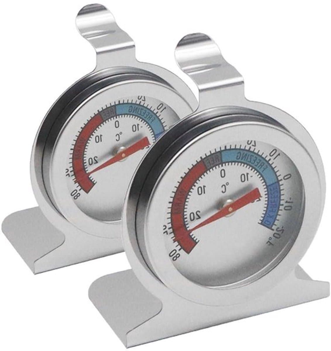 Set van 2 mechanische RVS thermometers voor koelkast en vriezer, duurzaam en eenvoudig af te lezen voor nauwkeurige temperatuurcontrole