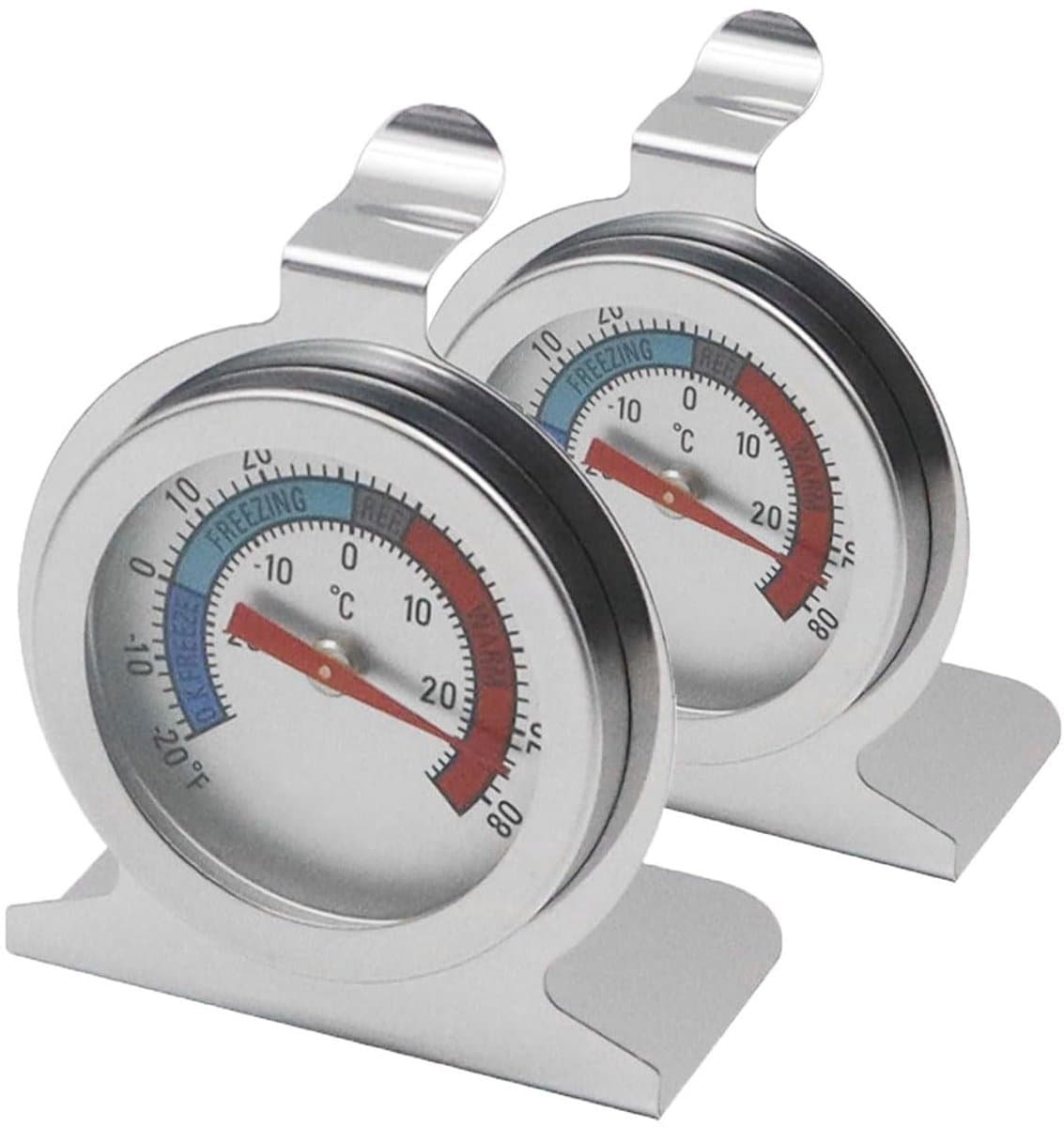 Dailygoods- Koelkastthermometer Nauwkeurig - Mechanische Thermometer - Roestvrij Stalen Thermometer - 2 Stuks - Temperatuurbereik - Glazen Lens - Vriezerthermometer