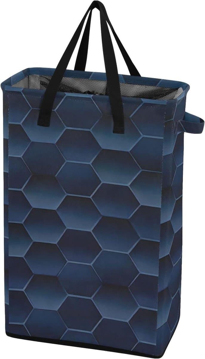 Wasmand Opvouwbaar - Kledingmand - Vuile Kleding Opbergen - Waterdicht Oxford Stof - 48L Capaciteit - Donkerblauw Hexagon