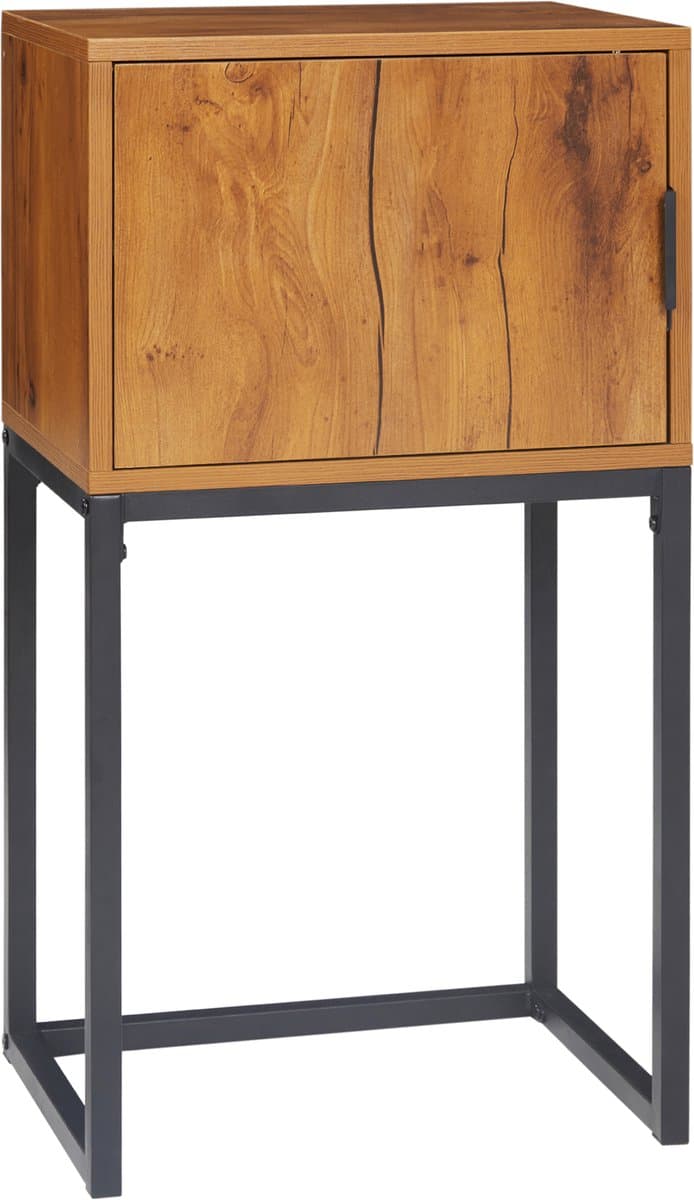 MODFU - Consoletafel - Met Opbergkast - Industrieel - Voor Hal Of Woonkamer - Staal En Houtlook - Naturel - 40 x 30 x 76 cm