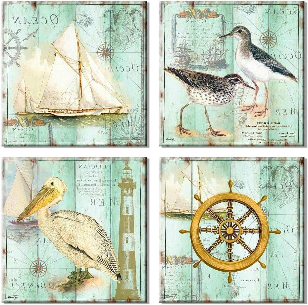 Canvas Afbeeldingen Set - Wanddecoratie Set - Keuken Decoratie - Grappige Cartoon Motieven - 4 Delig 30x30 cm - Meerdere Kleuren