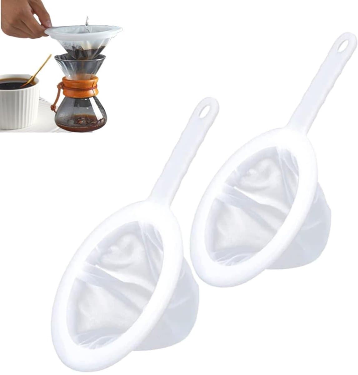 Cosensi- Handzeef 2 Stuks - Fijne Zeef 200/400 Mesh - Antislip Handgreep - Keuken/ Huishoudzeef - Ideaal voor Sap/Rijst