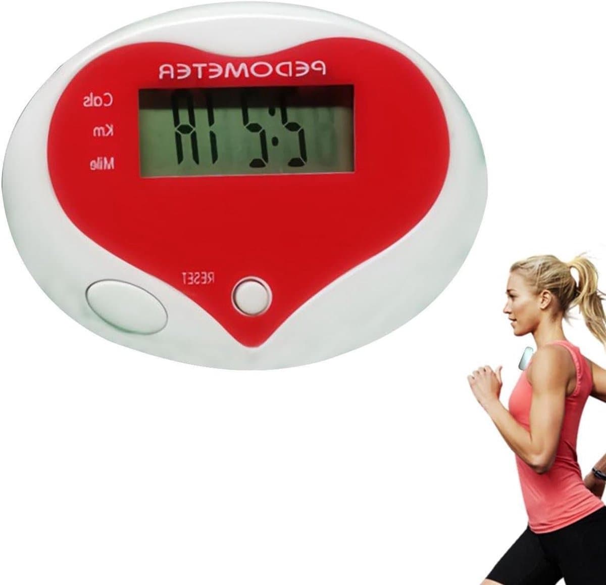Stappenteller Clip - Fitness Tracker - Dagelijkse Activiteit - Hartvormig Design - Compact Formaat - Rood