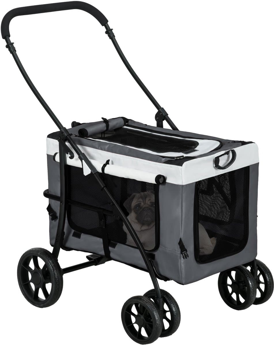 Hondenbuggy - Opvouwbare hondenbuggy met afneembare draagmand, zachte bekleding, voor kleine honden tot 10 kg - Grijs