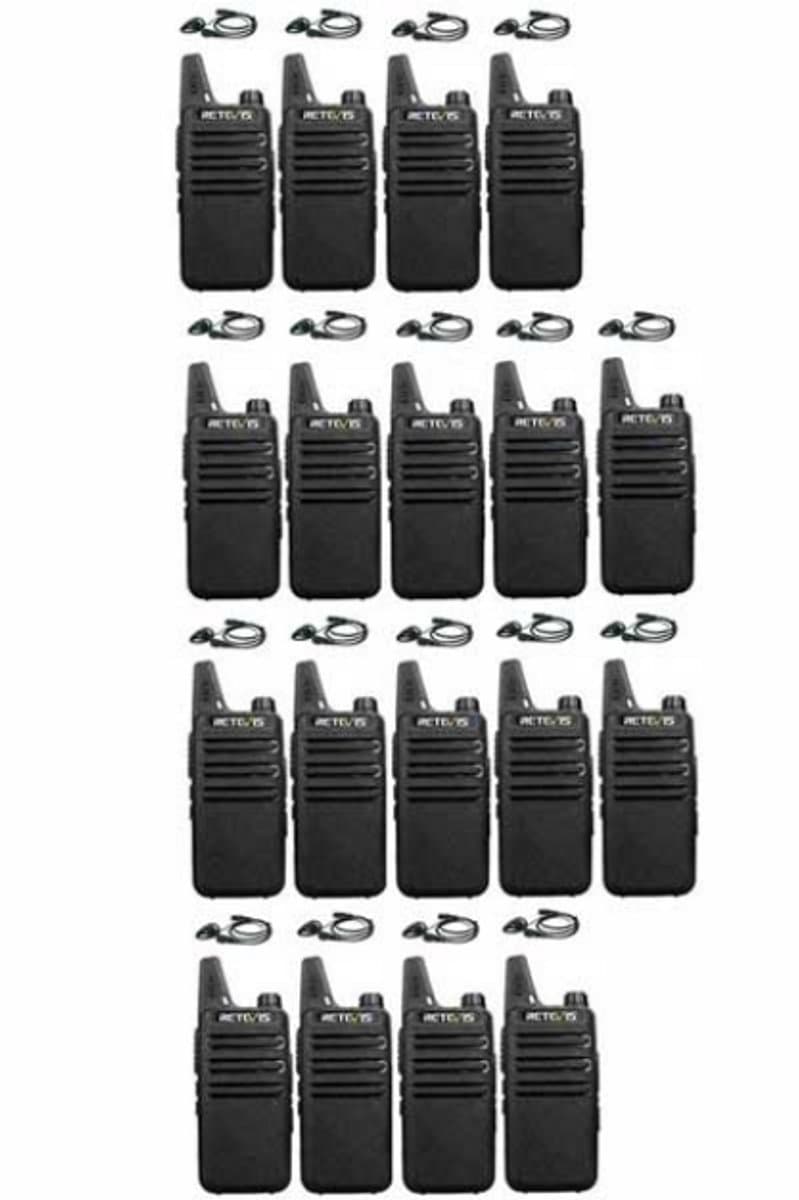 Set van 18 Retevis RT622 vergunning vrije UHF mini portofoons met D-shape oortje