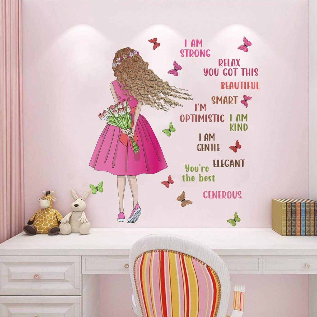 Kleurrijke Vlinder Muurstickers Meisjeskamer met Inspirerende Citaat - Verwijderbaar Wanddecoratie Kinderkamer