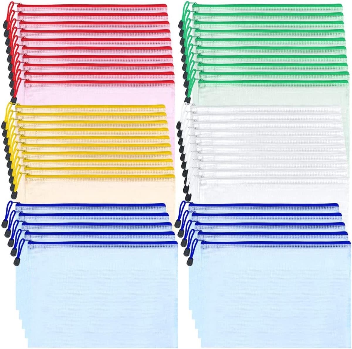 Mesh Document Zakjes - Plastic Portefeuilles - Bestanden Opbergen - Waterdicht Met Rits - A4 Formaat - Vijf Kleuren