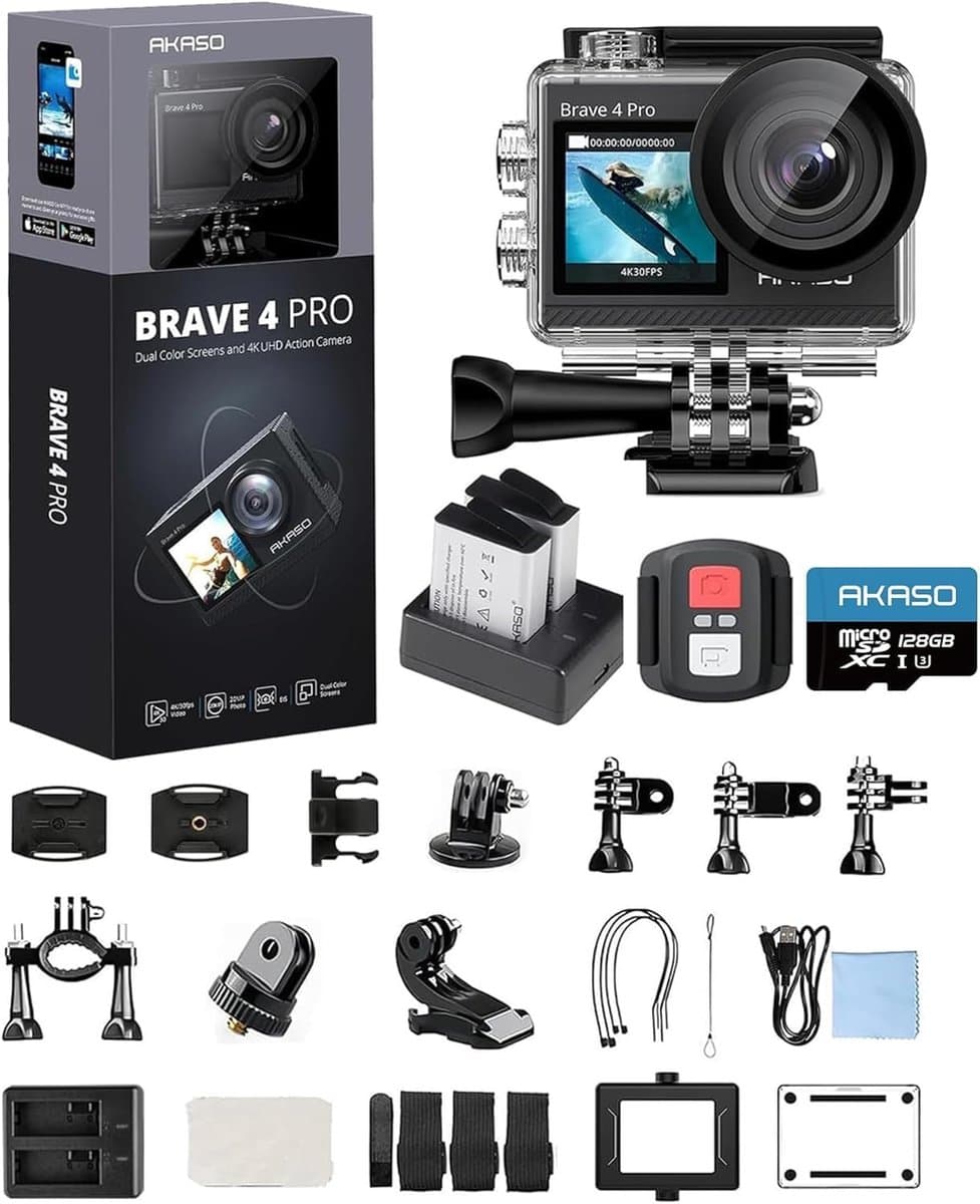 Actie Camera - Sportcamera Outdoor - Avontuur Vastleggen - 4K Ultra HD Beeld - 170 Graden Lens - Grijs