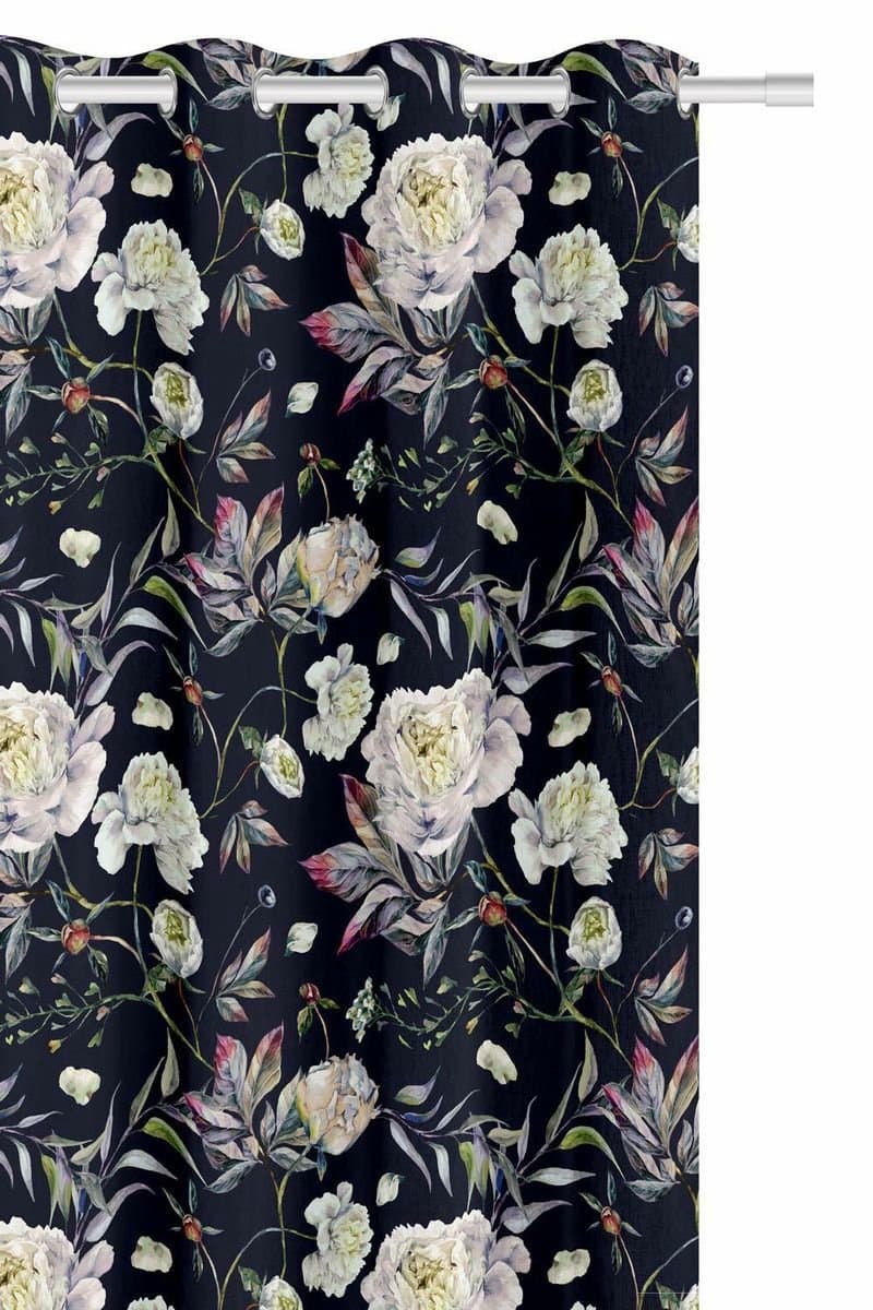 Spod Igły i Nitki Peony - Gordijn - 140x250 cm - Peony Bloemen - Zwart