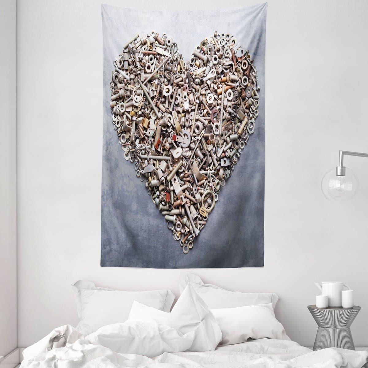 ABAKUHAUS Winter Wandtapijt en Sprei, Blauwe Hemel met Boomvoetafdrukken, 140 x 230 cm, Wit Blauw