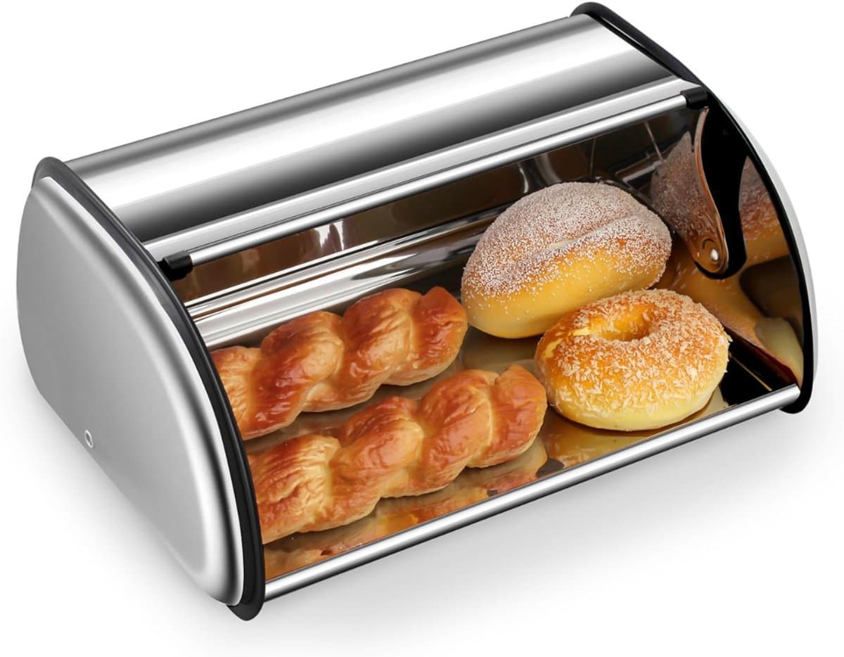 Florixa® Broodtrommel Met Schuifdeksel - Brood Bewaardoos - Broodbox – Zilver - 44cm x 28cm x 19cm