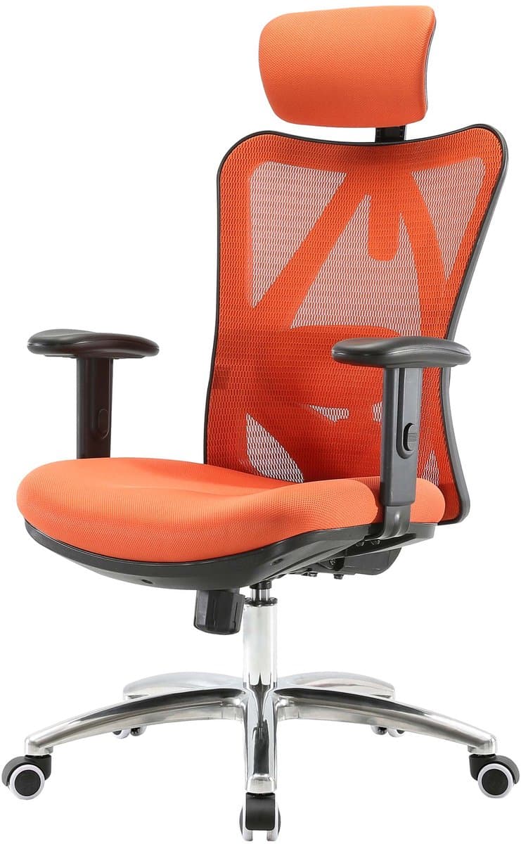 SIHOO bureaustoel bureaustoel, ergonomisch, verstelbare lendensteun, 150kg belastbaar ~ zonder voetsteun, oranje