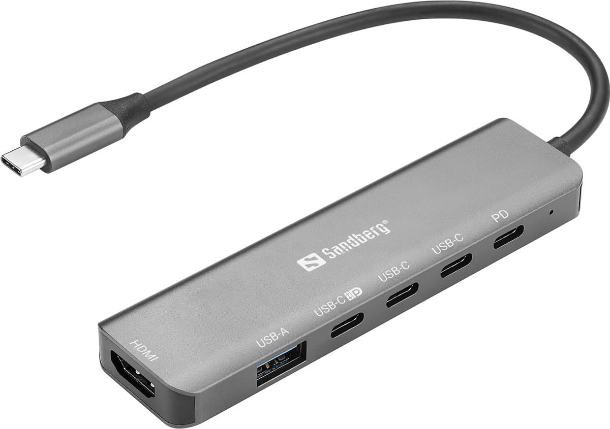 Sandberg 136-77 laptop dock & poortreplicator Bedraad USB 3.2 Gen 1 (3.1 Gen 1) Type-C Grijs