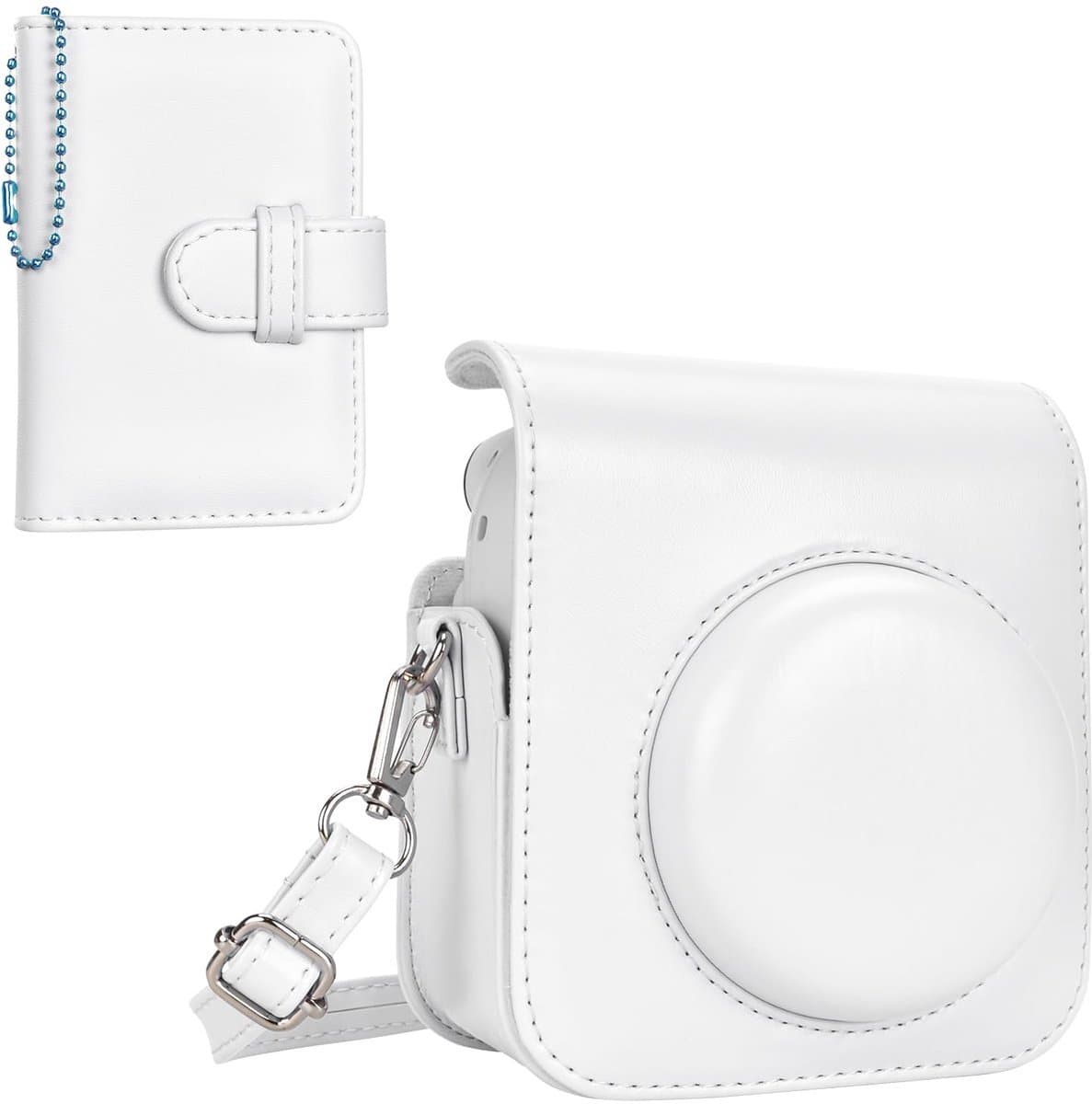 Beschermend leren hoesje geschikt voor Fujifilm Instax Mini 12 Instant Camera - Geschikt voor Instax Mini 12 Case en Mini Fotoalbum - Accessoires Set - Cameratas - Wit