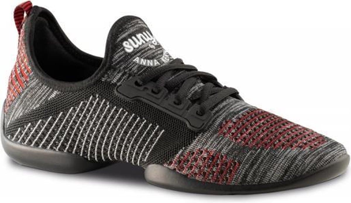 Anna Kern Suny Danssneakers 4015 Pureflex - Heren Sport Sneakers - Salsa, Stijldansen - Zwart/Rood - Maat 44,5