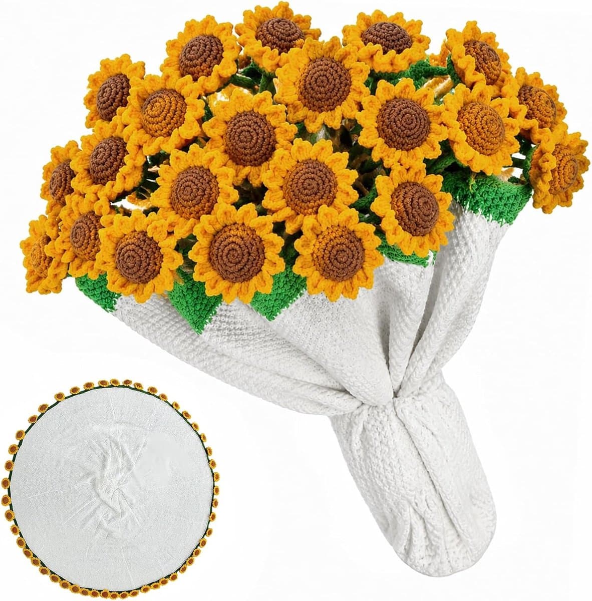 Rozenboeket gehaakte deken, romantisch boeket deken van zachte gehaakte rozen, cadeau voor Moederdag, Valentijnsdag, bruiloft, voor bank, bed (zonnebloem, diameter 110 cm)