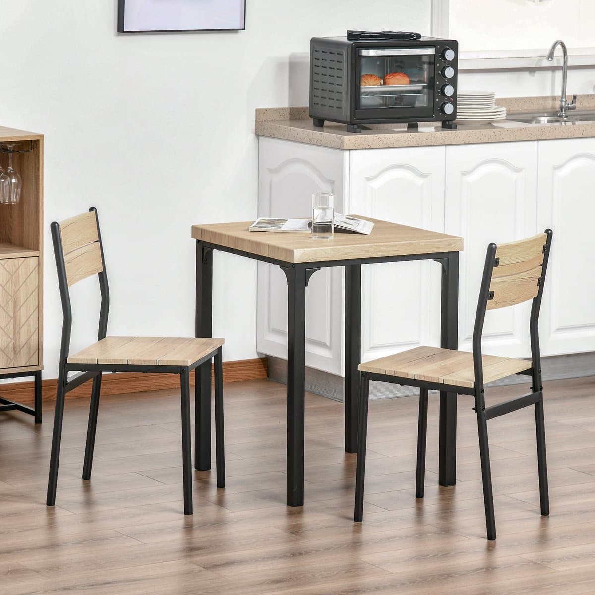 OKWISH Eettafelset 3-Delig - 60 x 60 cm - Ruimtebesparend Voor Keuken En Eethoek - MDF - Naturel