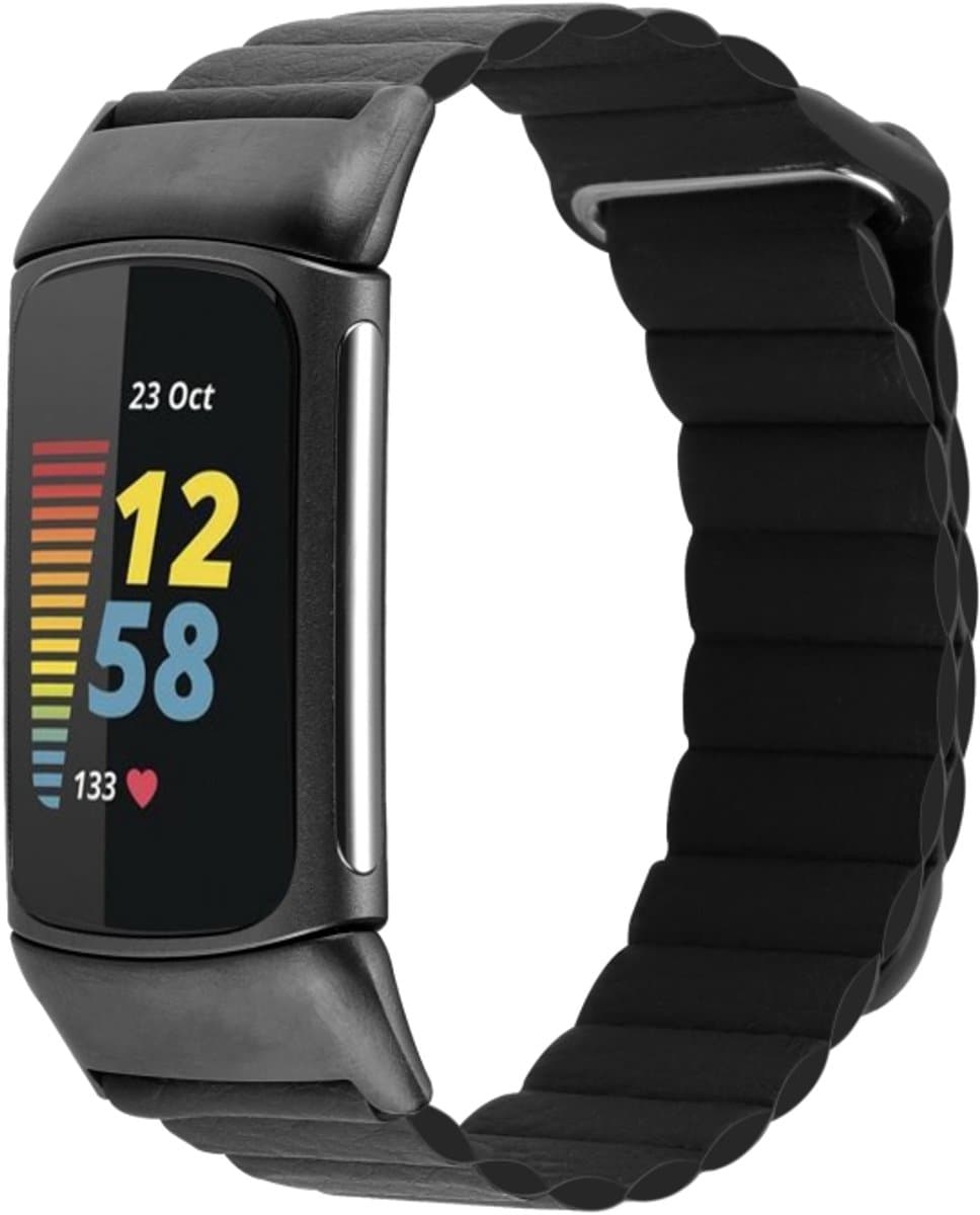 Voor Fitbit Charge 5 magnetische lus lederen horlogeband (zwart)