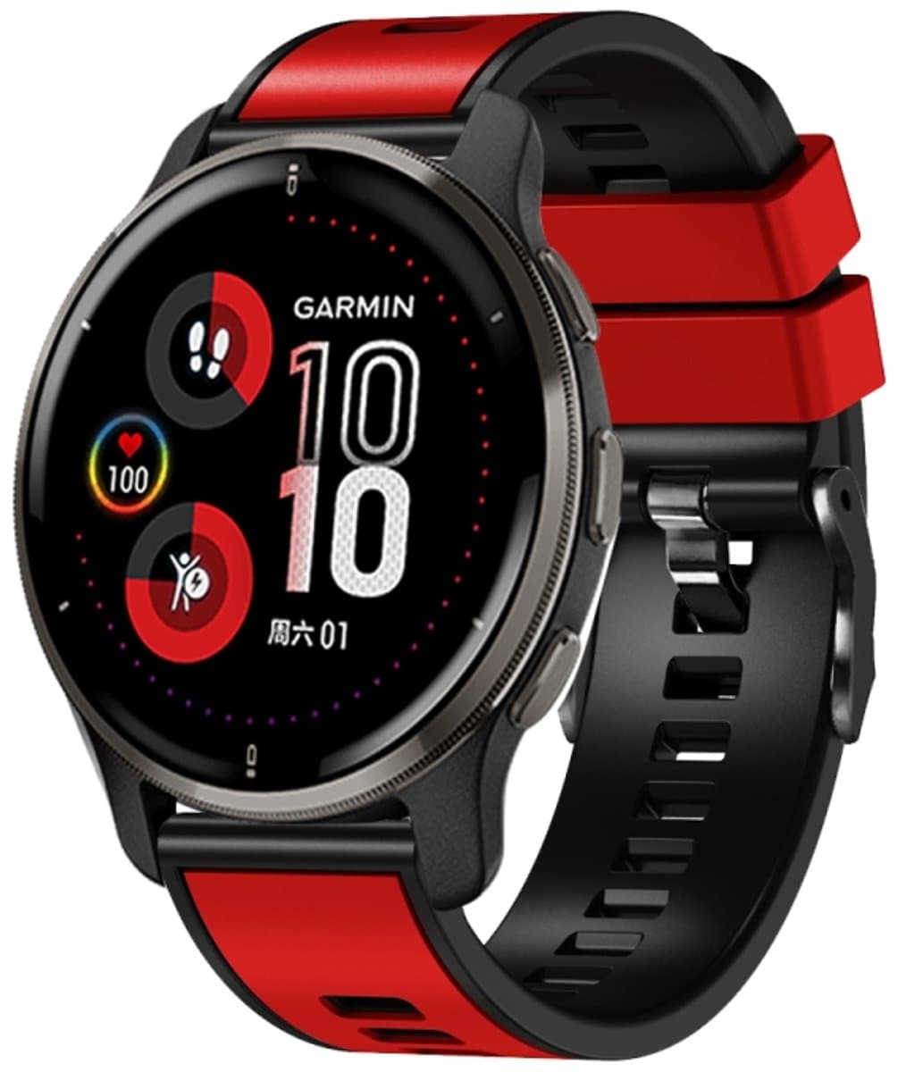 Voor Garmin Forerunner 265S / 255S / Venu 2S 18 mm geweven tweekleurige siliconen horlogeband (rood zwart)