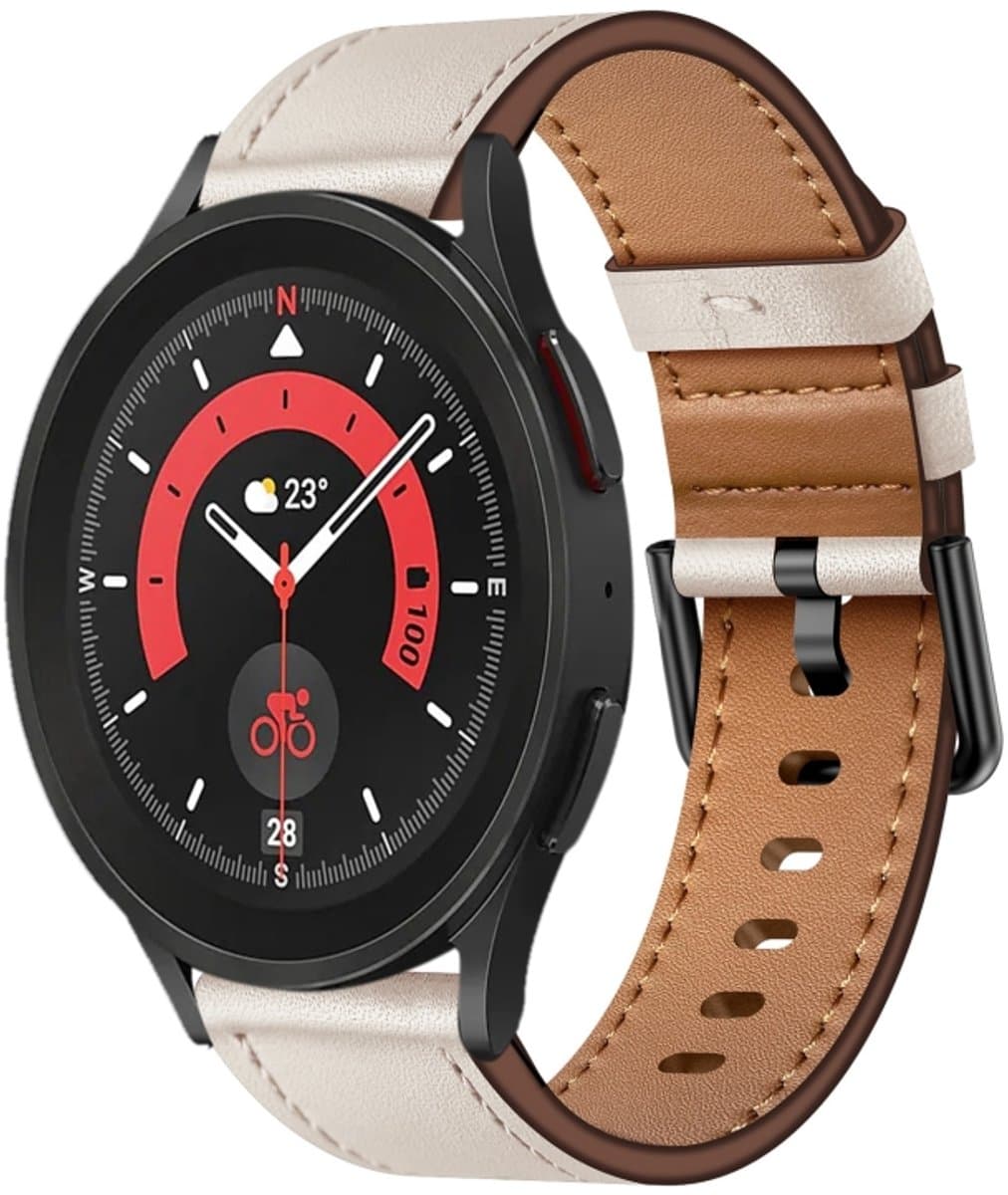 Voor Samsung Galaxy Watch 5 Pro 20mm SX Connector Metalen knopschakelaar Lederen horlogeband (Starlight)