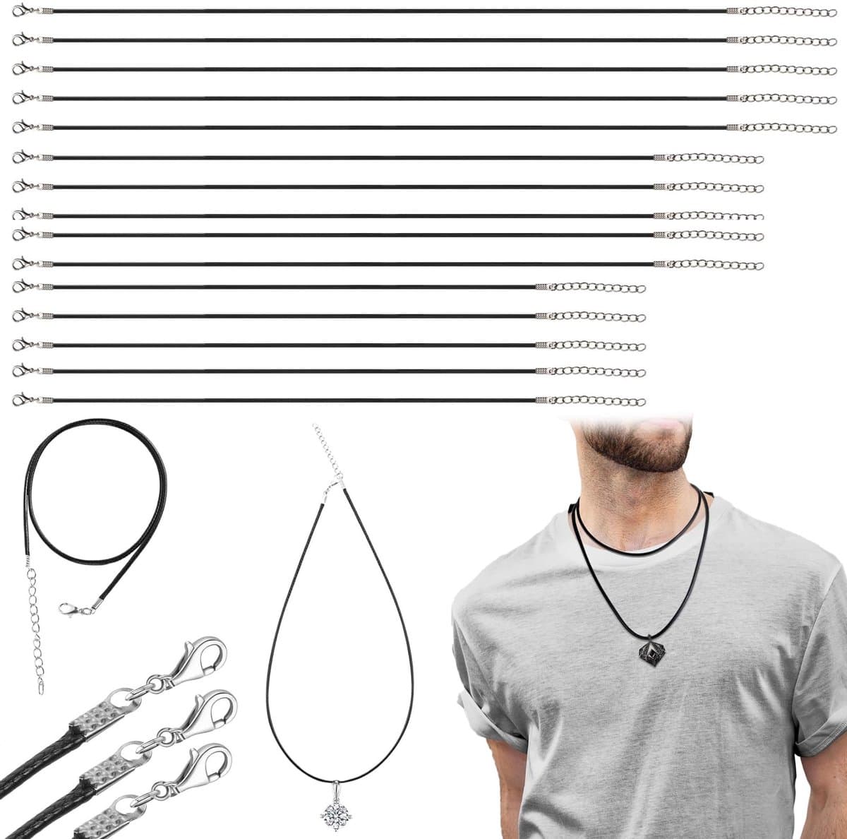 Dailygoods - Set van 15 Zwarte Halsketting Koorden met Kreeftklauw Sluiting