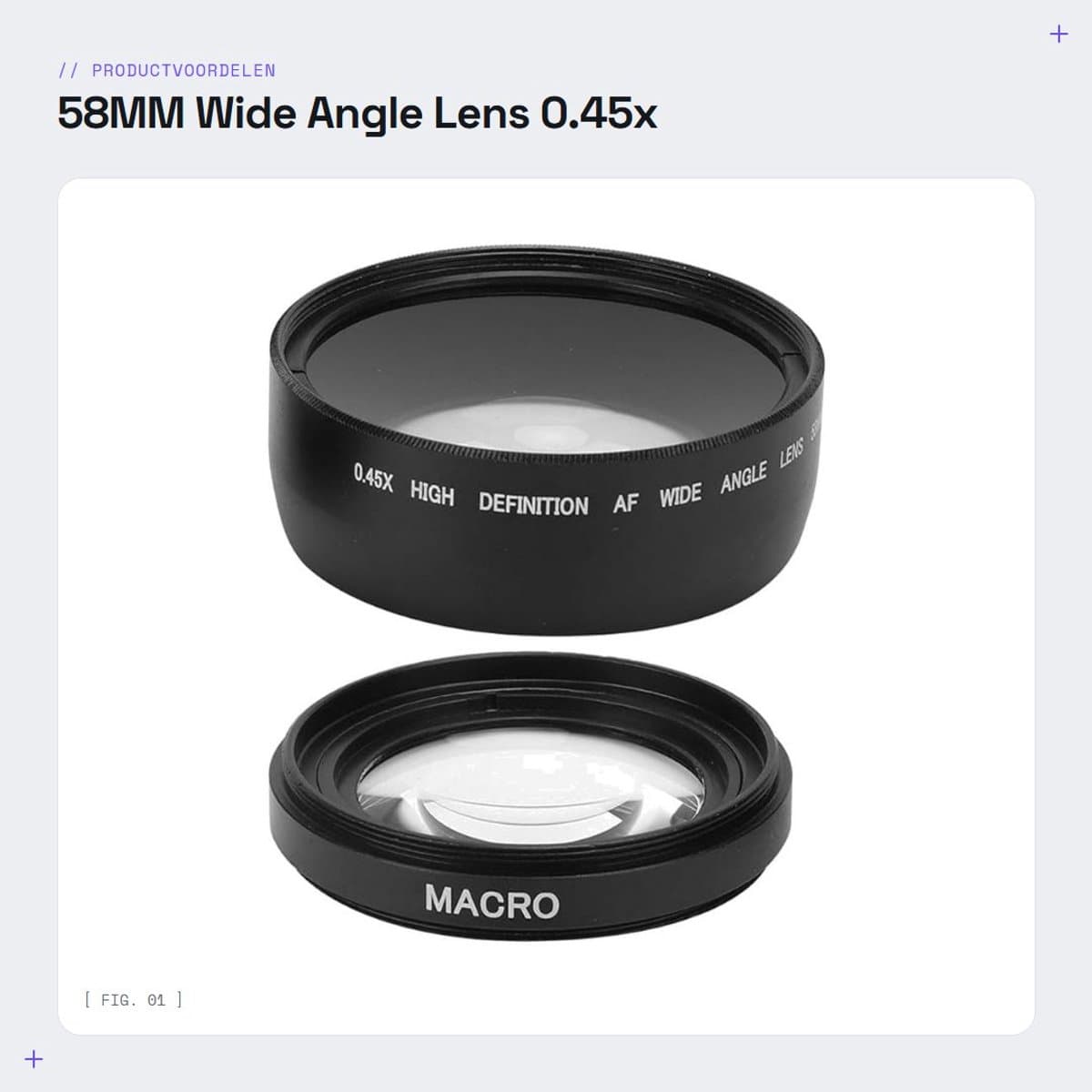Solidchoice- Groothoek Macrolens 0,45X - Geschikt voor 58 mm Cameralenzen - Aluminiumlegering - Optisch Glas - Inclusief Lensvak - Lichtgewicht 163G - Camera Lens