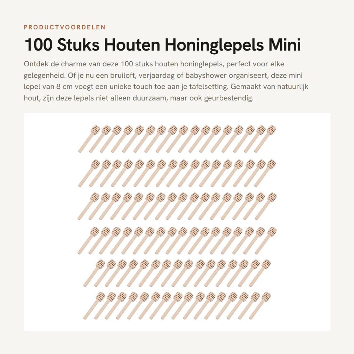 Dailygoods- Honinglepel Hout - 100 Stuks - Mini Houten Lepel - 8 cm - Duurzaam - Antibacterieel - Glad Houten Oppervlak - Honingstokje