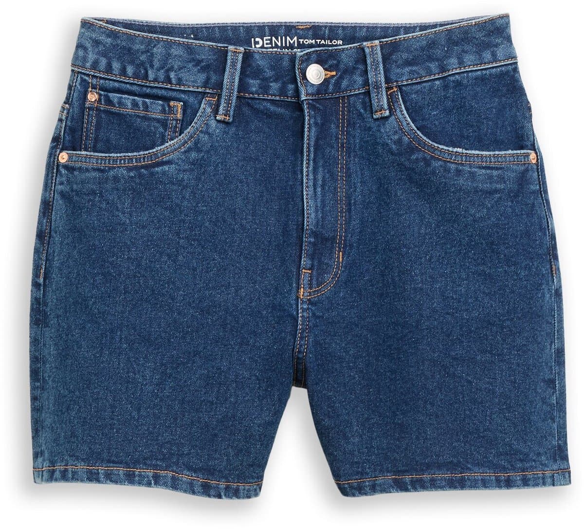 Tom Tailor Denim - TTELIN STRAIGHT jeansshort met hoge taille - Maat XL - Used Mid Stone Blue Denim