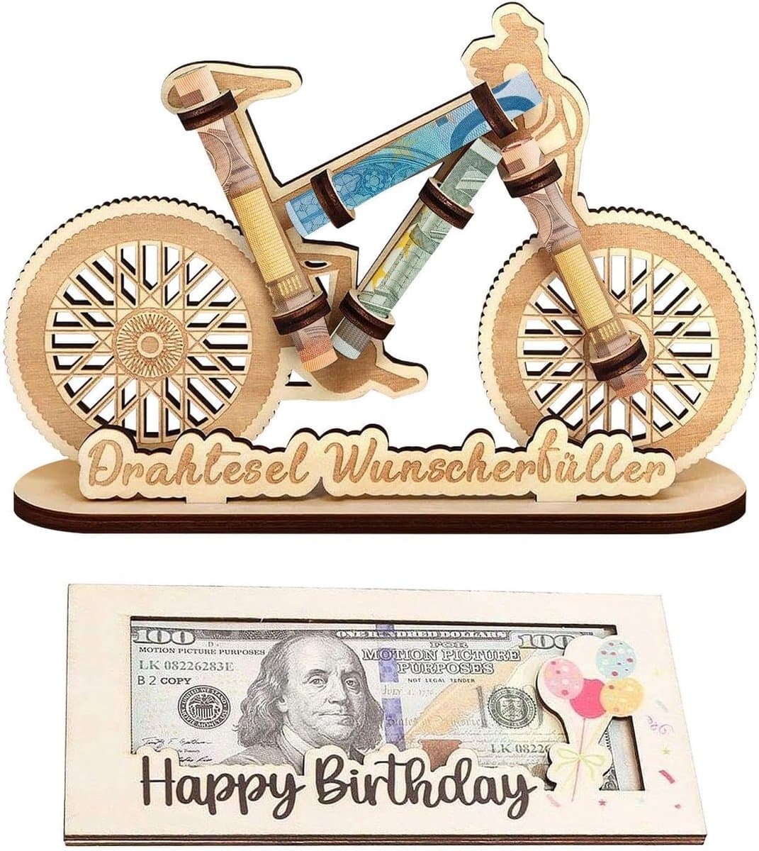 1 Fiets-Vormige Portemonnee, 1 Houten Verjaardagsfeestje Portemonnee, Creatieve Desktop Decoratie, Verjaardagscadeau Voor De Familie.