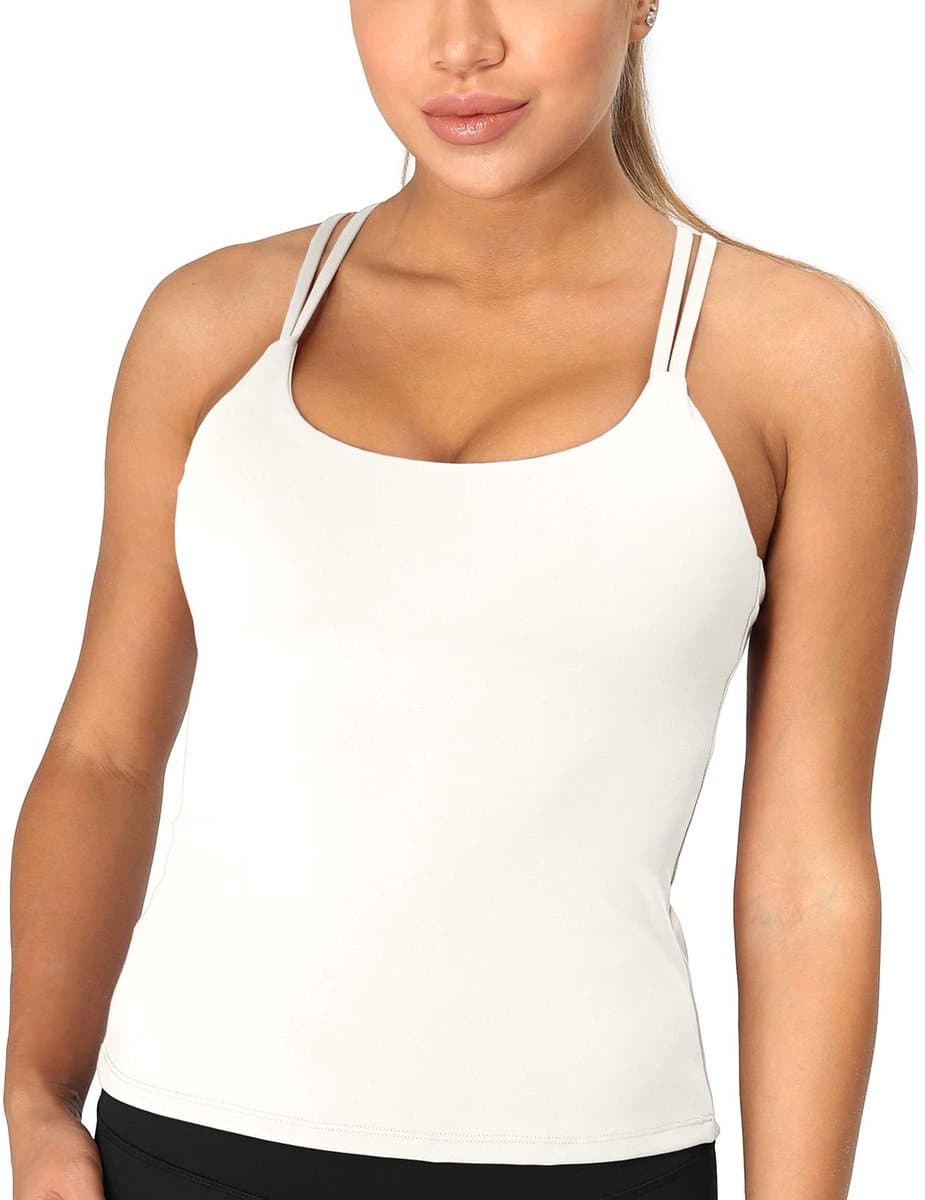 Dailygoods- Sporttop Dames 2-in-1 Geïntegreerde Beha - Longline Yoga-top - Vochtafvoerende Stof - Kruisdesign Rug - Comfortabele Fit - Yogatop