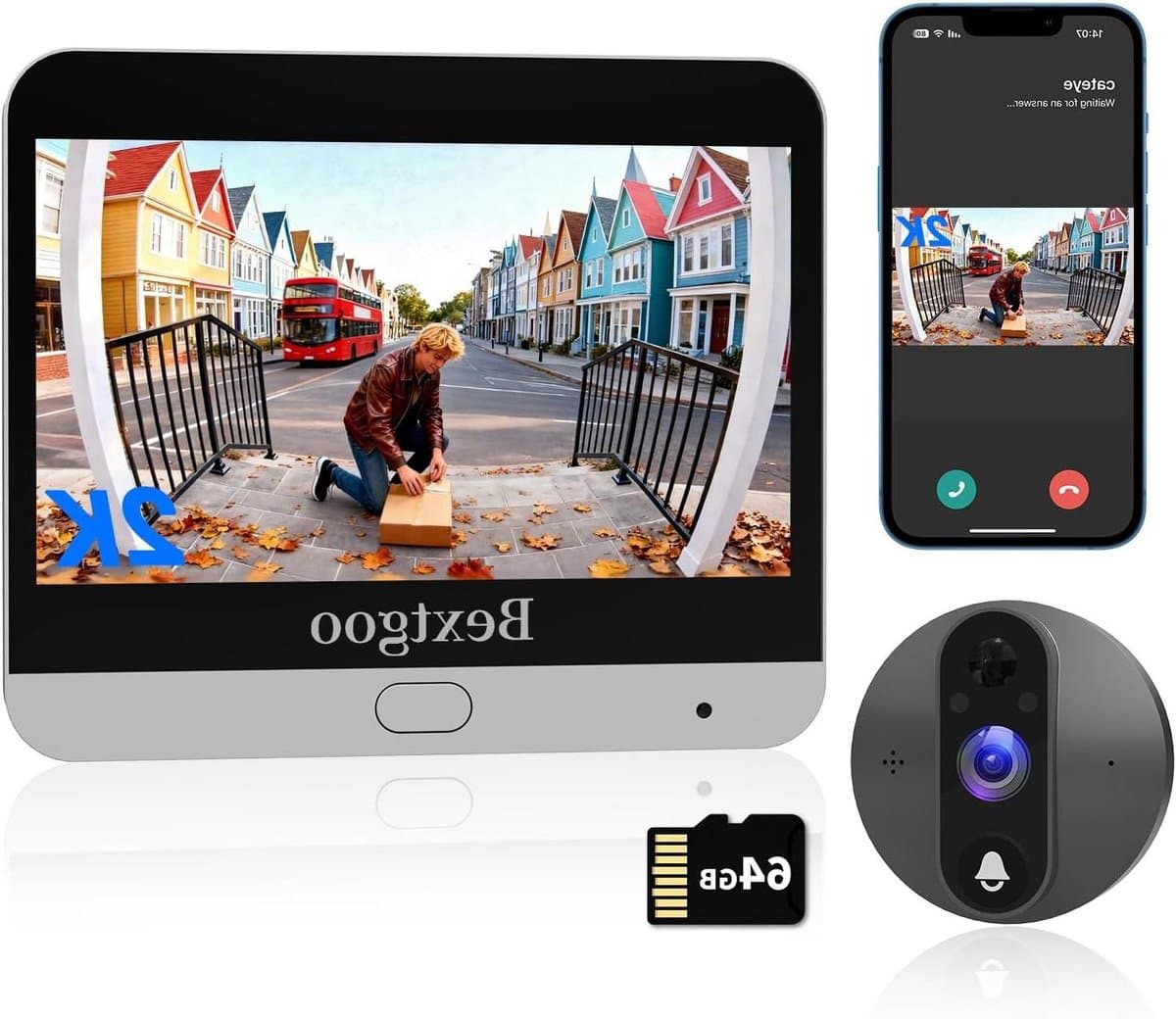 Videodeurbel met camera - Slimme deurbel - Huisbewaking - 2K camera resolutie - 43 inch scherm - Zwart