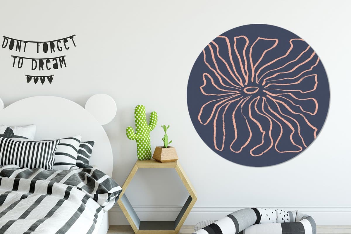 WallCircle® - Behangcirkel 140x140 cm - Muurstickers Bloemen - Bohemian - Roze - Pastel - Muurcirkel woonkamer - Wandcirkel slaapkamer - Kamer decoratie zelfklevend - Muurdecoratie accessoires