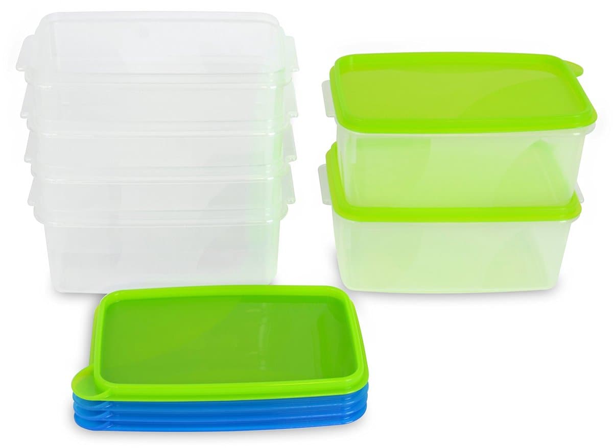 Kigima diepvriescontainers 6x0,75L rechthoekig groen & blauw - Luchtdichte bewaardozen met deksels - Transparante voedselcontainers - Keukenopbergdoos voor maaltijdvoorbereiding en -organisatie - Oostenrijkse kwaliteit