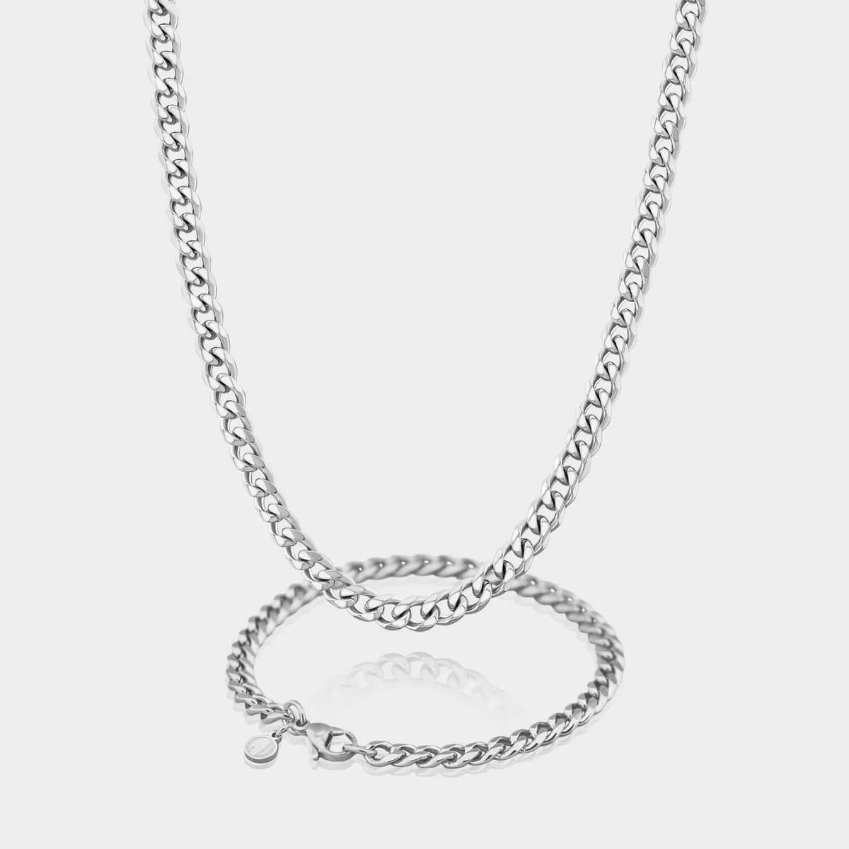Cuban Ketting 5 mm x Cuban Armband 5 mm - Zilveren Schakelketting en Schakelarmband Heren - 60/19 cm lang - Olympus Jewelry