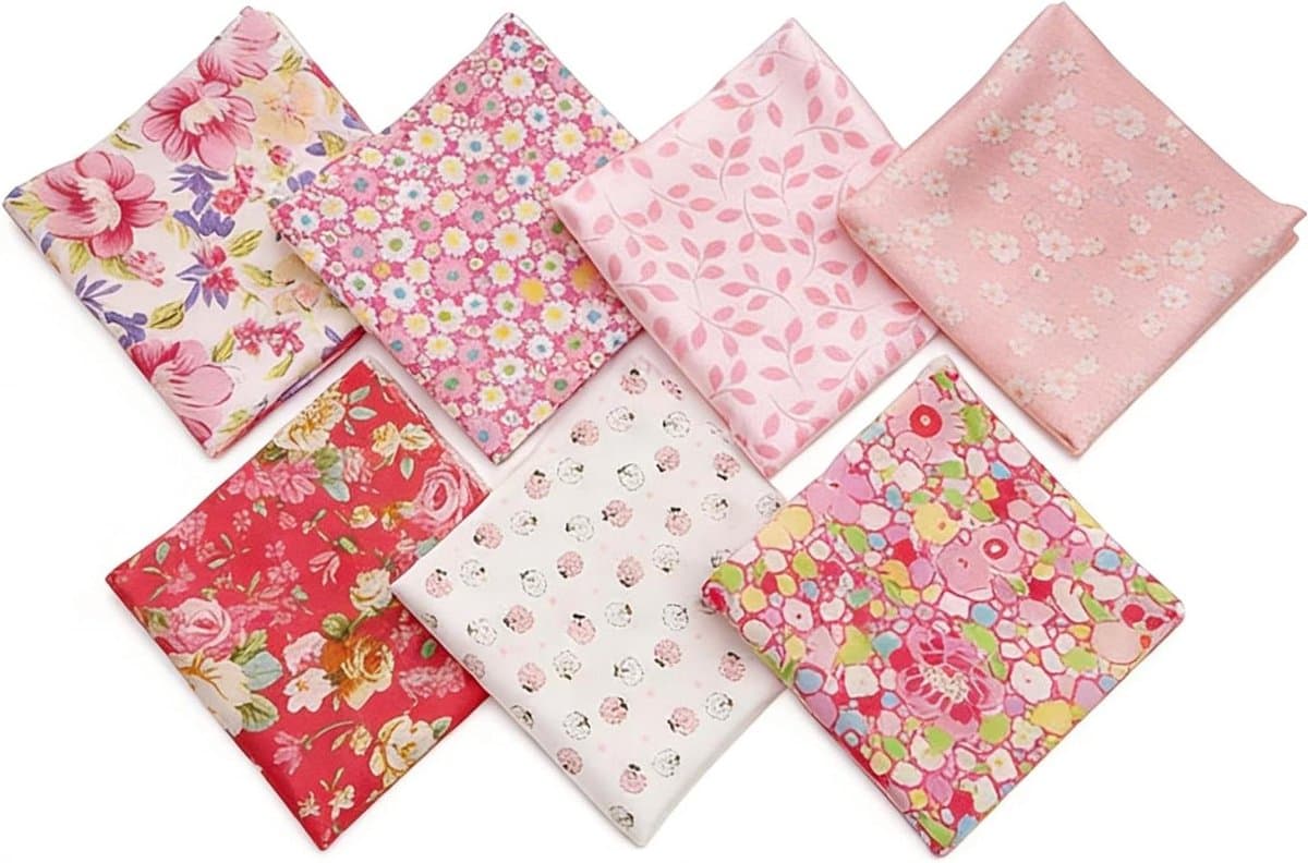 Allecta - Katoenen stof per meter voor naaien en patchwork - 7 stuks - Bloemenprint - 50 cm x 50 cm