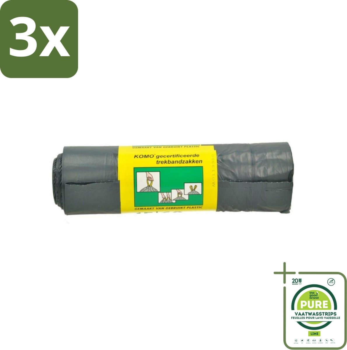3 x Komo Vuilniszakken Trekband 60L 15 stuks per verpakking - Grootverpakking - Afvalzakken - Afvalzakken Met Trekband - Afvalzakken 60 Liter - Afvalzakken Grijs - Afvalzakken Stevig