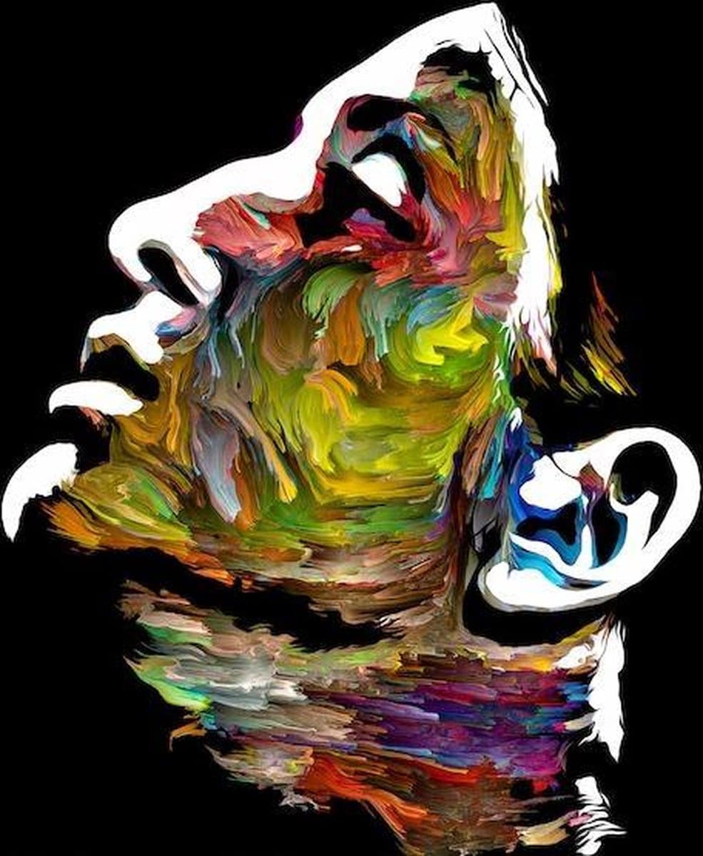 Schilderij - Kleurenportret van jonge dame, 3 maten, premium print, wanddecoratie