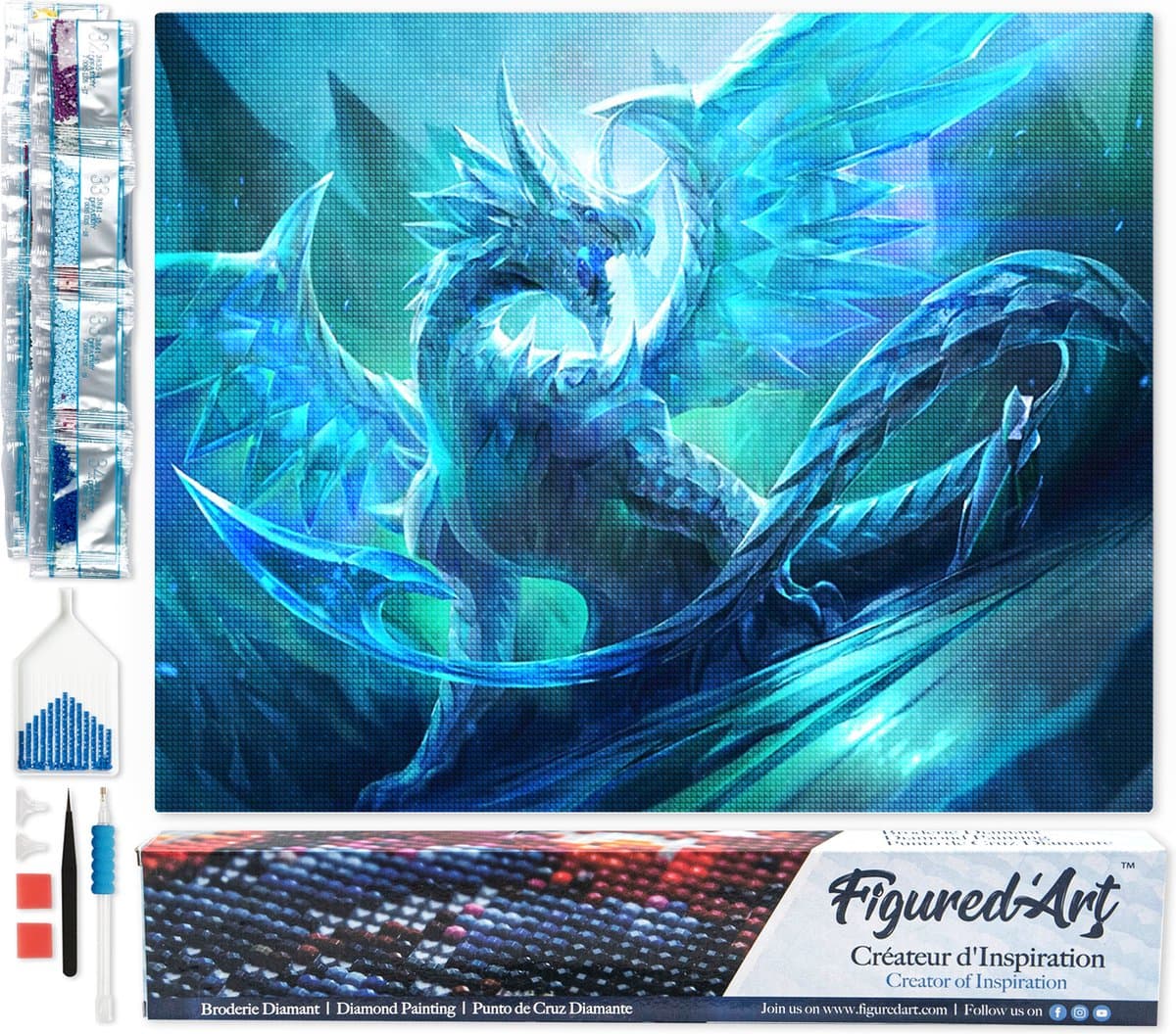 Figured'Art Diamond Painting set Volwassenen 40x50 cm Draak - 5D DIY Art full drill vierkante diamant - Opgerold canvas