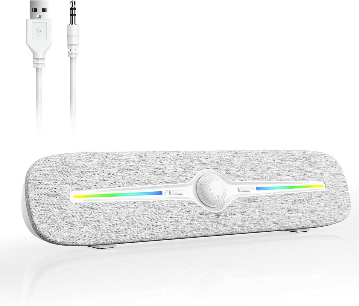 PC Luidsprekers - Computer Soundbar - Muziek Luisteren - Kleurrijke LED - 32 cm Breed - Wit