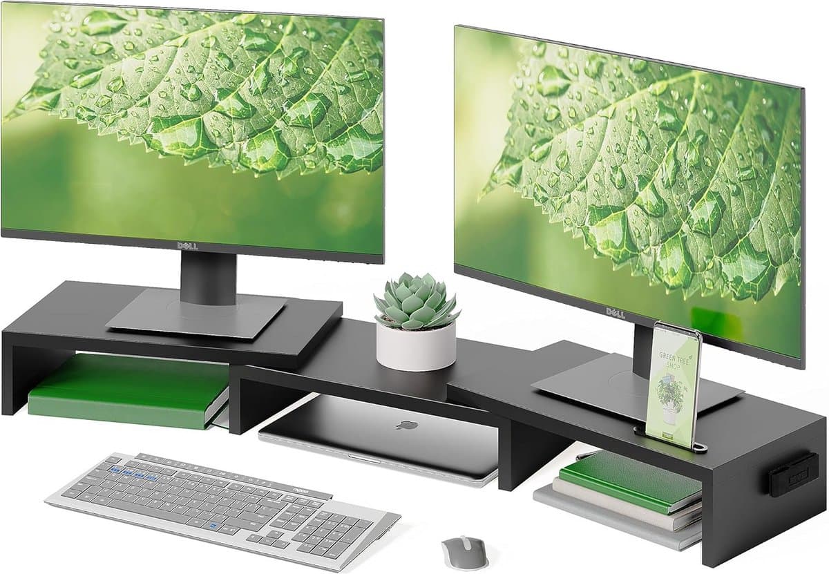 Monitor Verhoger - Bureau Organiser - Ergonomisch Werken - Verstelbare Lengte - 80 cm Breed - Zwart