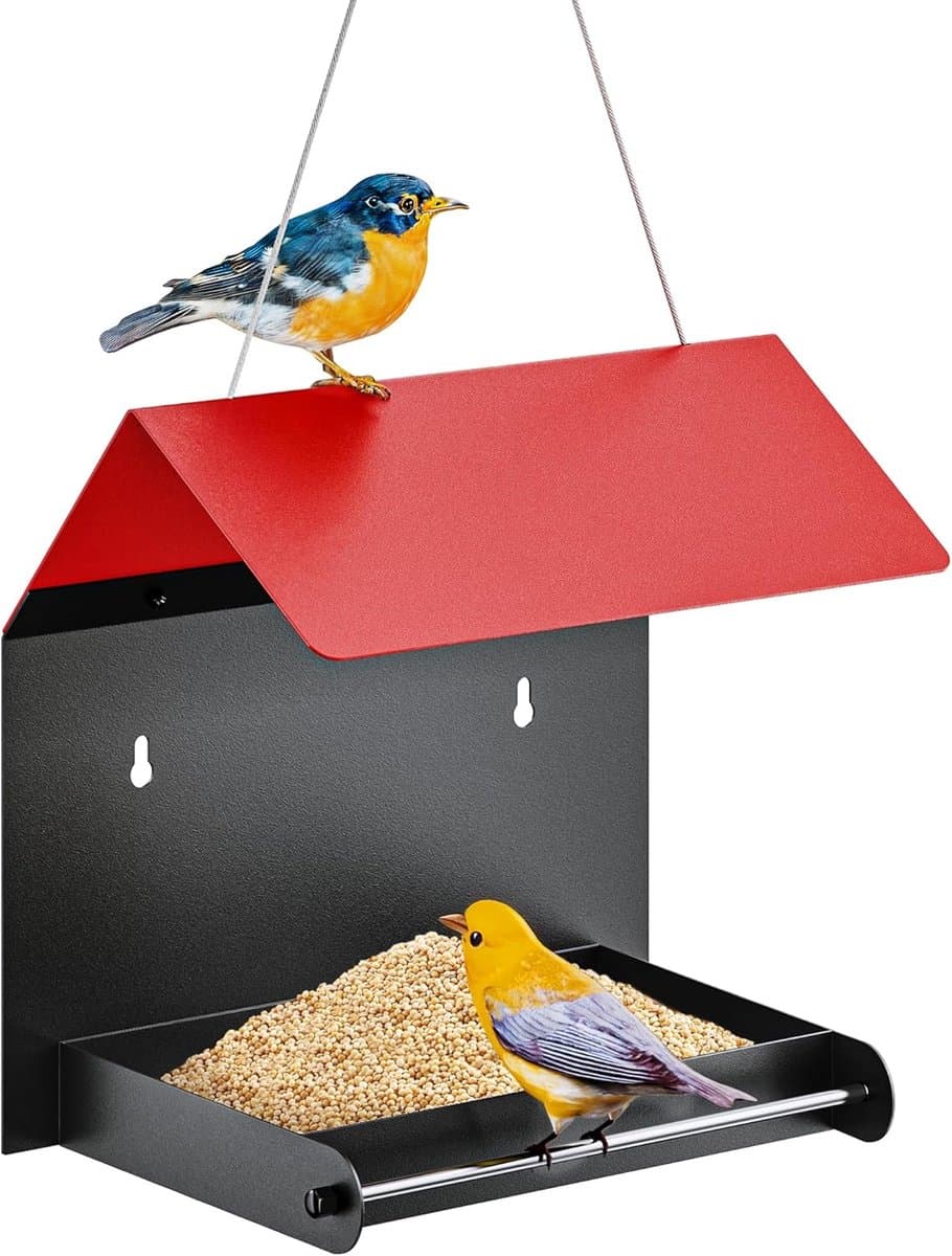 Vogelvoederbak Metaal - Hangend Voederhuis - Tuin Decoratie - Weerbestendig Afvoer - 20x14x14 cm