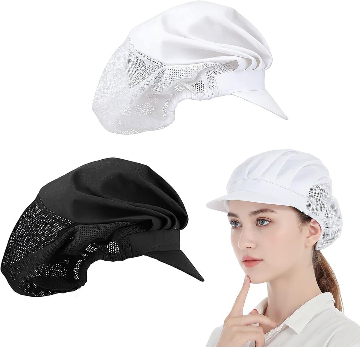 Koksmutsen set - Bakkersmutsen - Keuken hygiëne - Half mesh ademend - Elastisch - Zwart