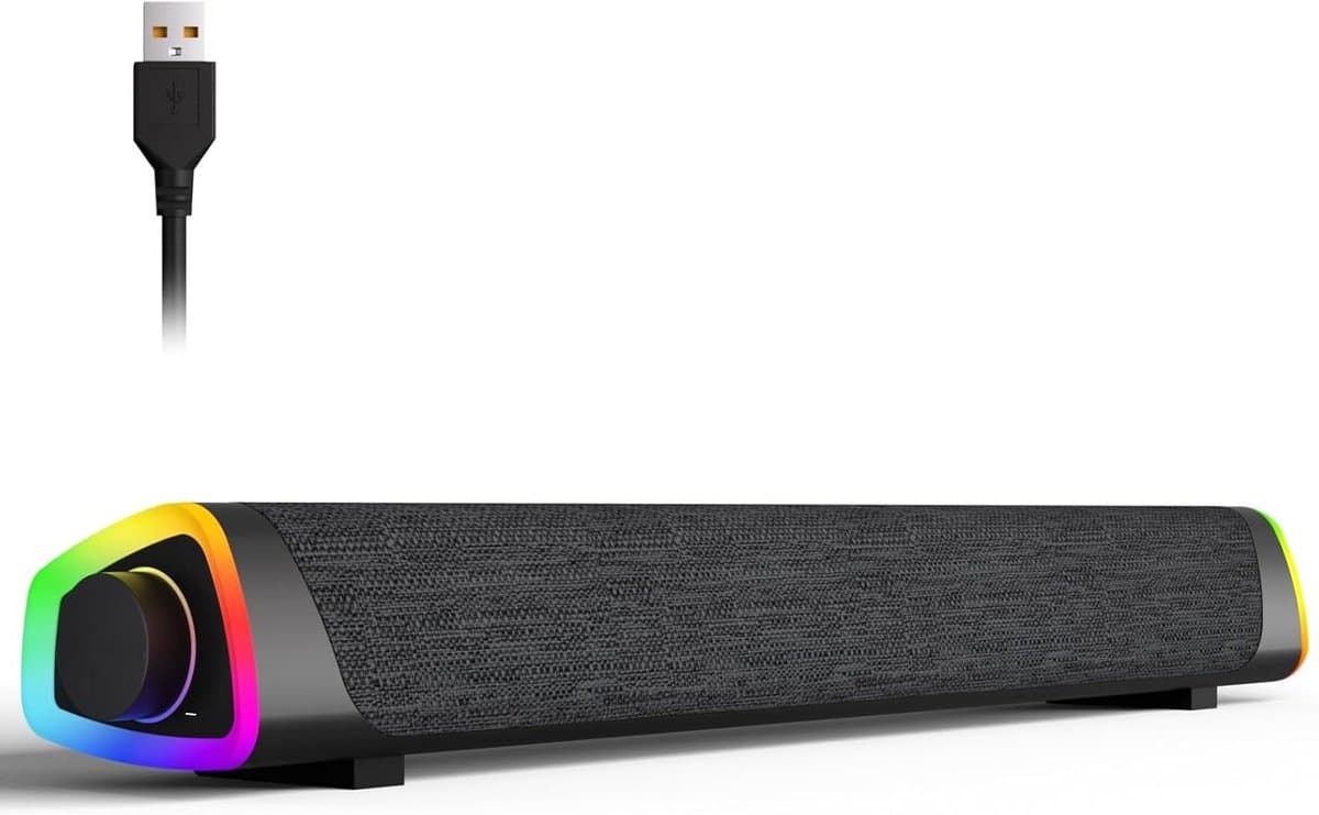 Computer Luidsprekers - Soundbar Desktop - Muziek Luisteren - Kleurrijke LED Effecten - USB Powered - Grijs