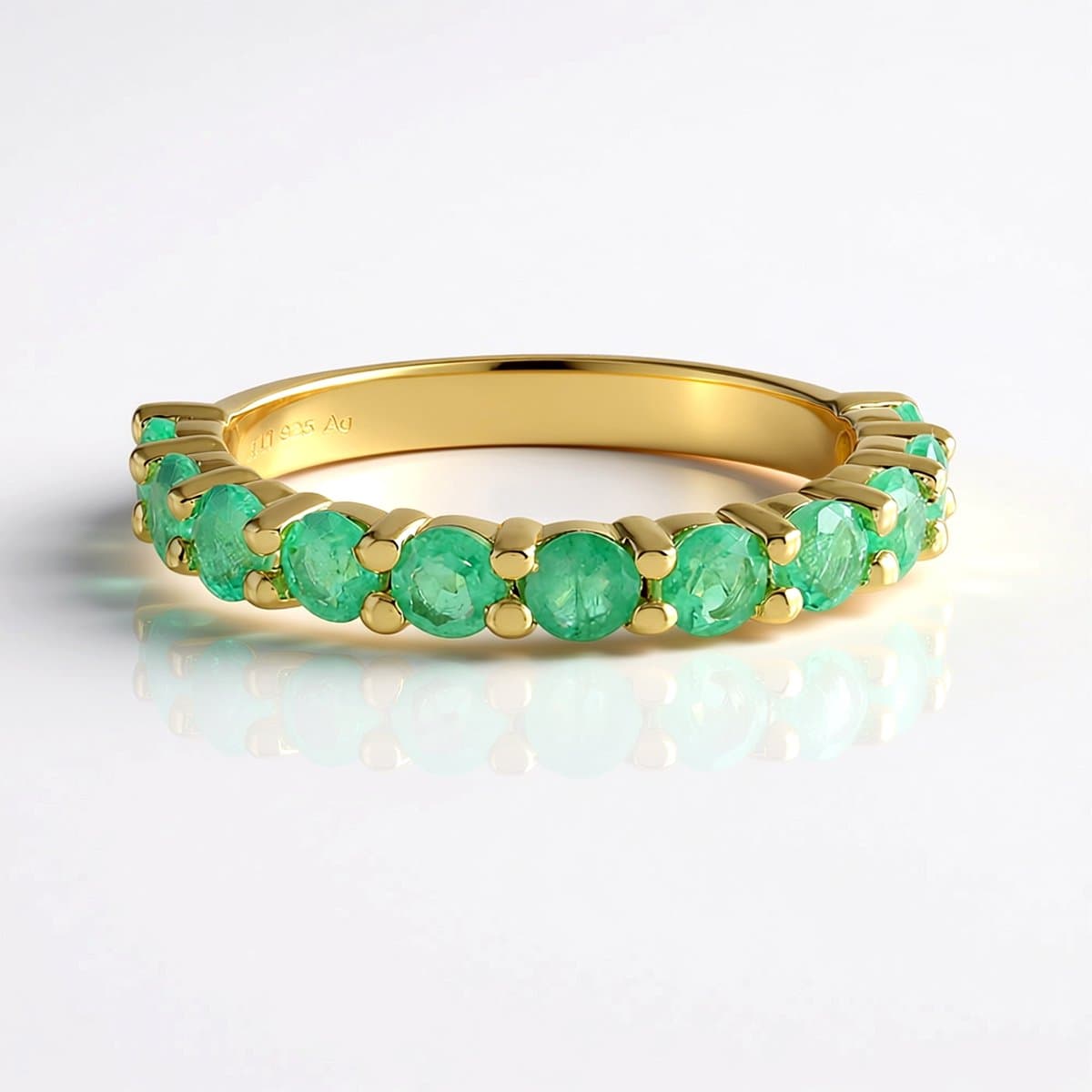Cavill - 925 Sterling Zilver Vergulde Ring - Colombiaanse 1,276 ct Rondgeslepen Smaragd - Luxe Groene Edelsteen - Prong Zetting - Elegant & Tijdloos